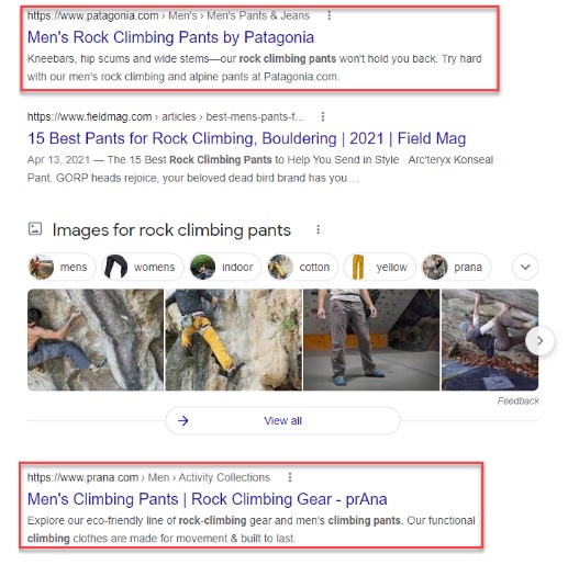rezultatele de căutare google pentru interogarea pantaloni de alpinism