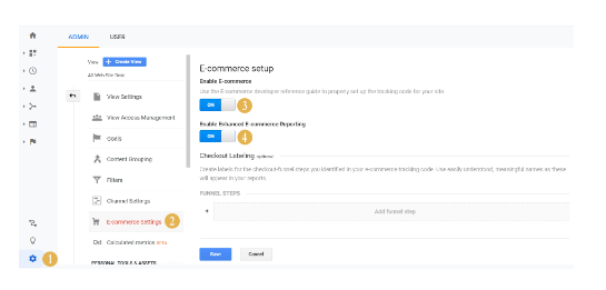 activarea setărilor de comerț electronic in google analytics