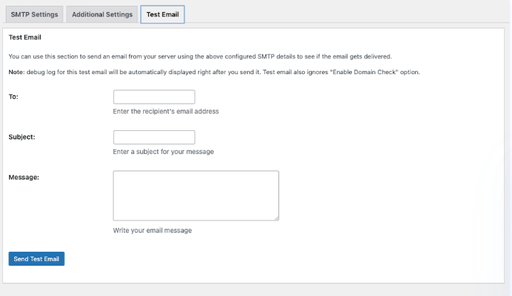 trimiterea unui e-mail test