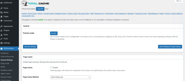 pluginul de memorare în cache total cache