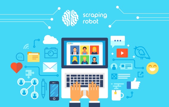 automatizarea conținutului cu robot scraper fundal albastru